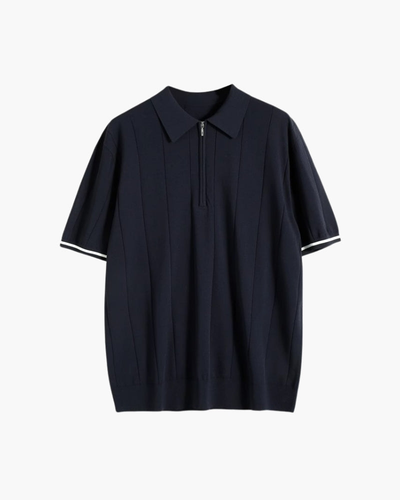 Men's Knit Polo – Striped Zip Placket