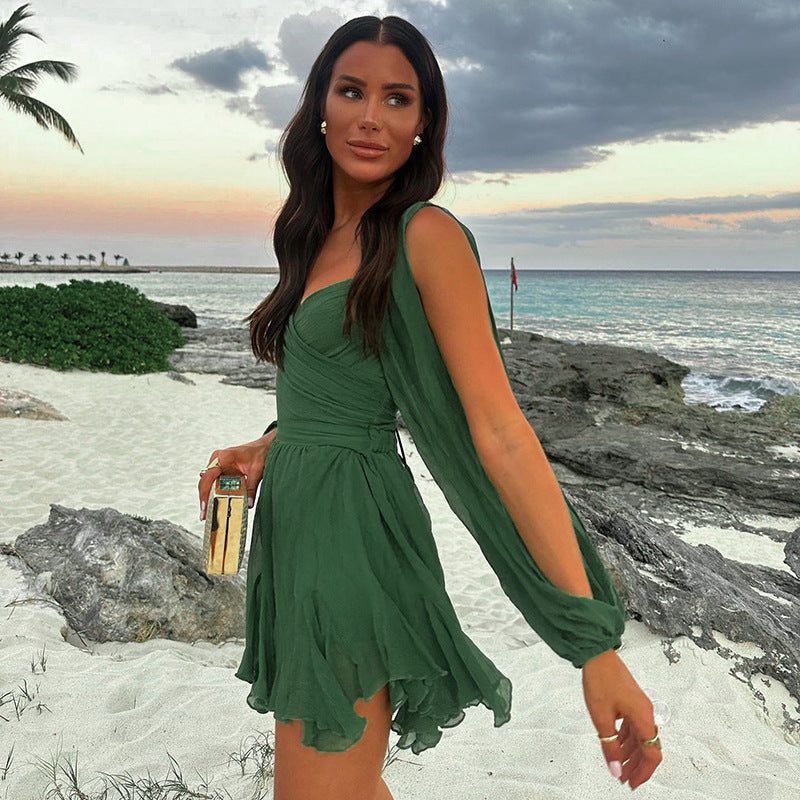 Women's Mini Dress – Sweetheart Neck Billow Sleeve