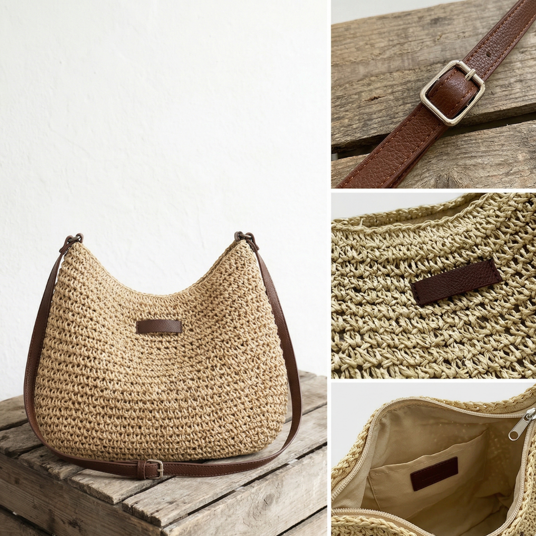 Women's Woven Straw Crossbody Bag – Adjustable Strap
