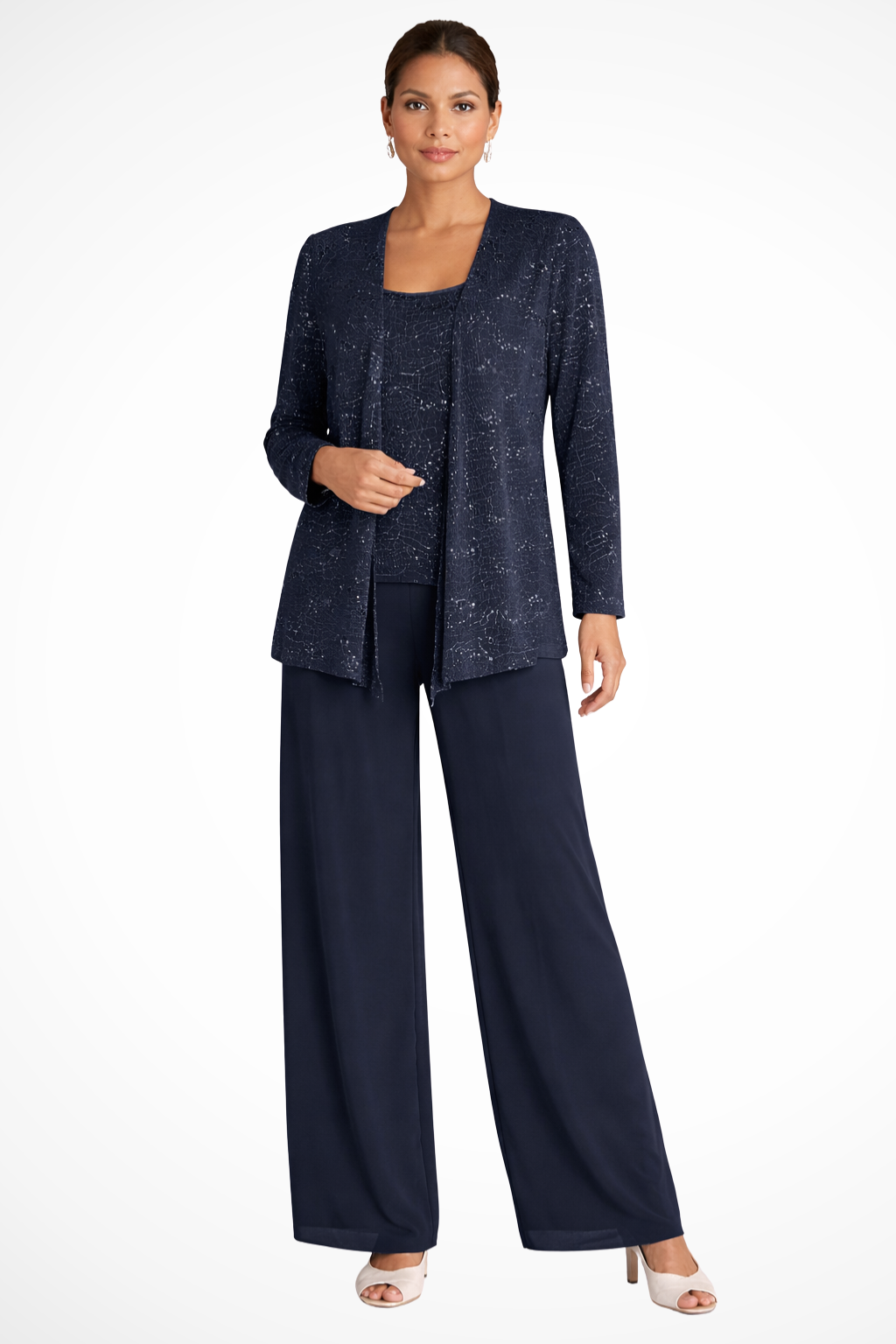 Women's Sequin Lace Suit Set – Three-Piece Wide-Leg