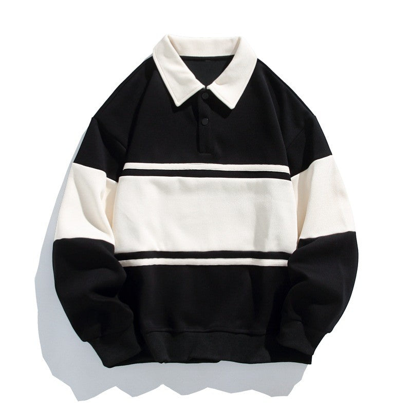 Men's Striped Polo Sweatshirt – Relaxed Cotton-Blend Fit