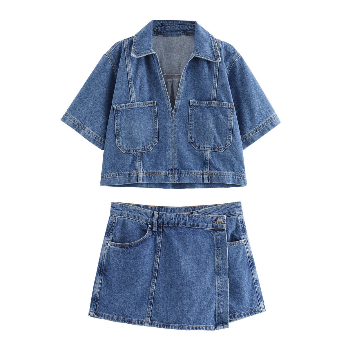 Women's Two-Piece Skort Set – Asymmetric Collared Co-Ord