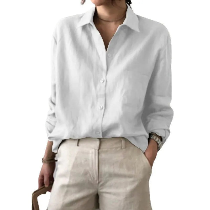 Women's Cropped Linen Shirt – Oversized Long Sleeve