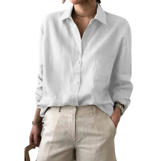 Women's Cropped Linen Shirt – Oversized Long Sleeve