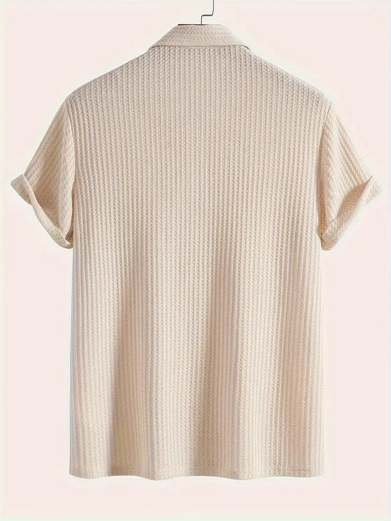 Men's Waffle Knit Polo Shirt – Relaxed Short Sleeve