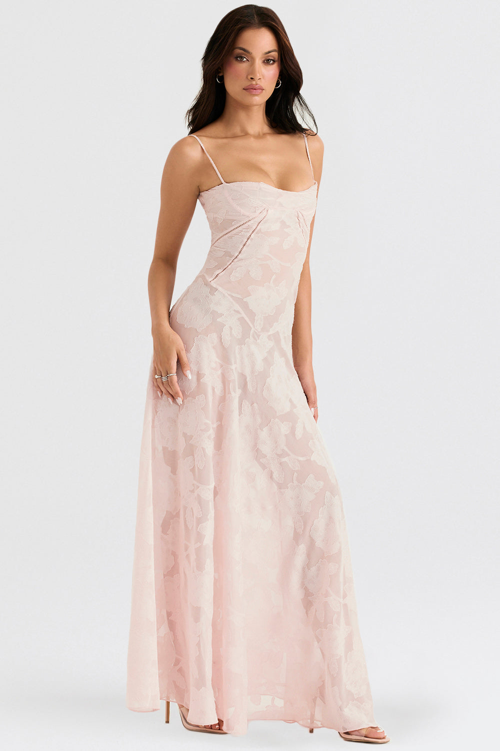 Women's Strappy Maxi Dress – Embroidered Flared Hem