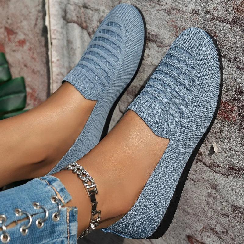 Women's Knit Slip-On Loafers – Round Toe Flat Sole
