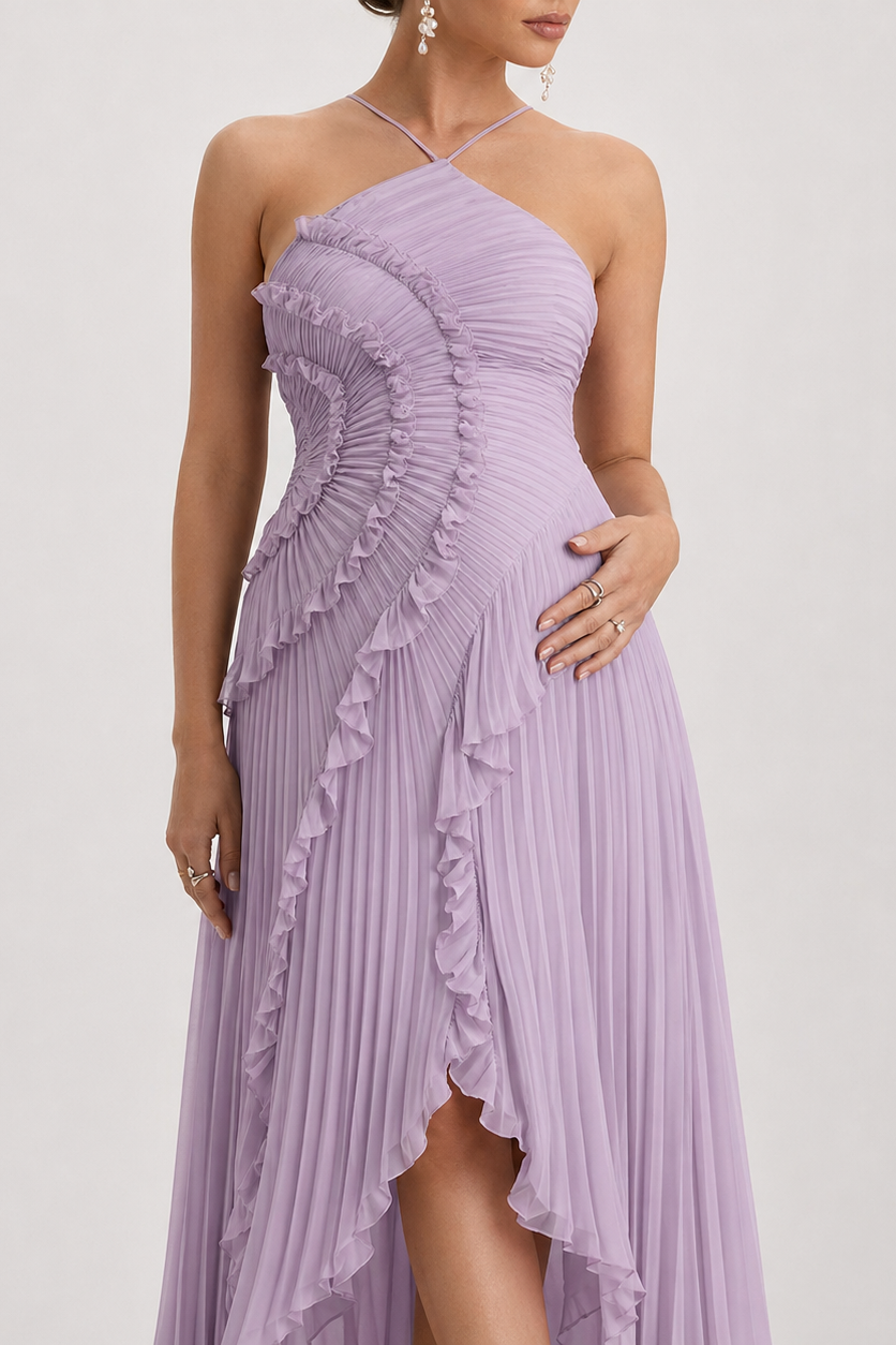 Women's Maternity Maxi Dress – Ruffled Open-Back Bodice
