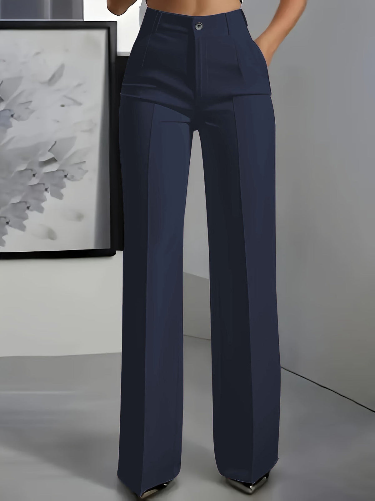 Women's Wide-Leg Tailored Pants – High-Rise Structured Fit