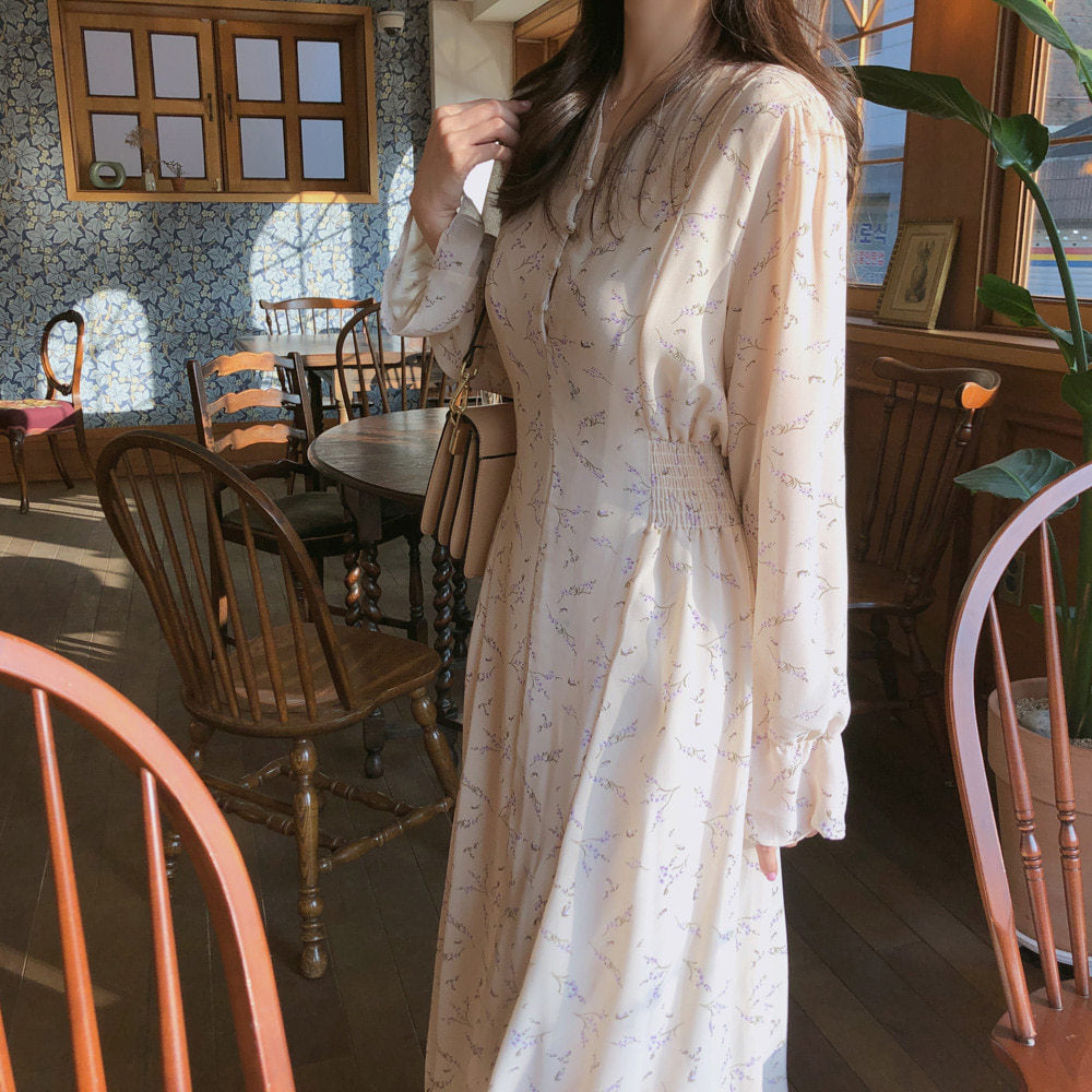 Women's Floral Chiffon Maxi Dress – Long Sleeve Relaxed Fit