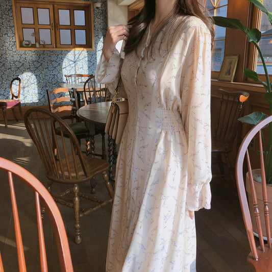 Women's Floral Chiffon Maxi Dress – Long Sleeve Relaxed Fit