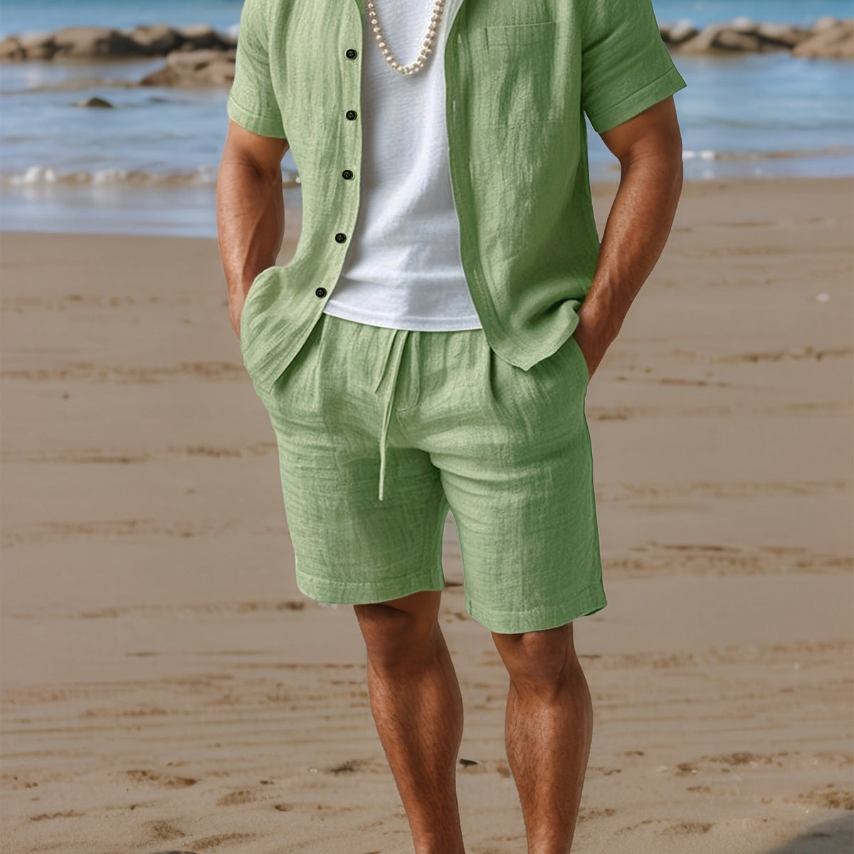 Men's Linen Shirt and Shorts Set – Short Sleeve Regular Fit