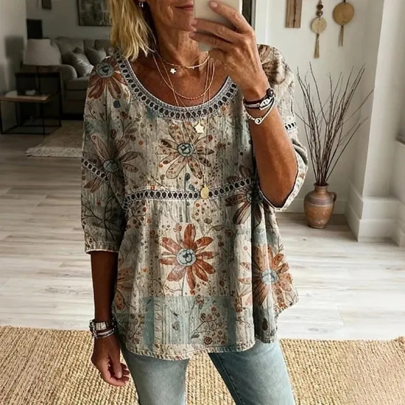 Women's Textured Top – 3D Floral Crewneck