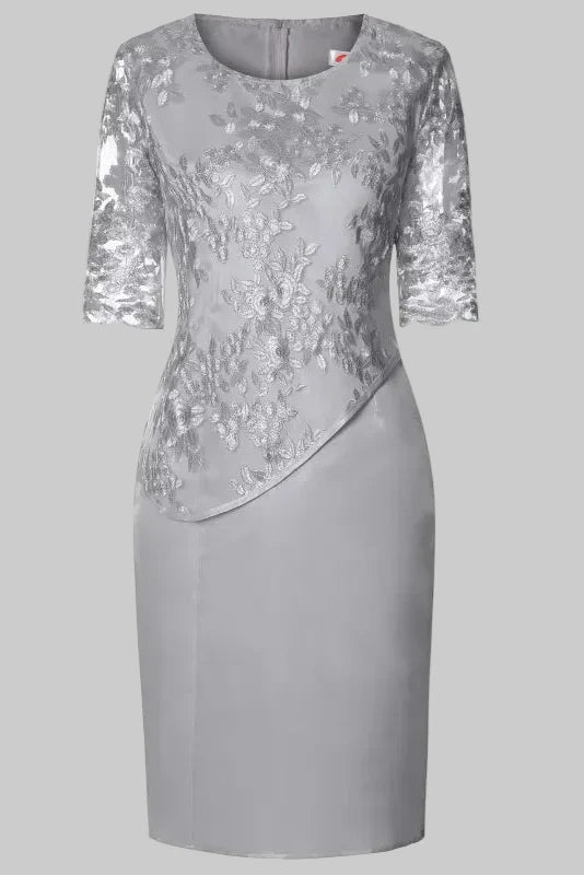 Women's Embroidered Midi Dress – Sheer Lace Sleeves