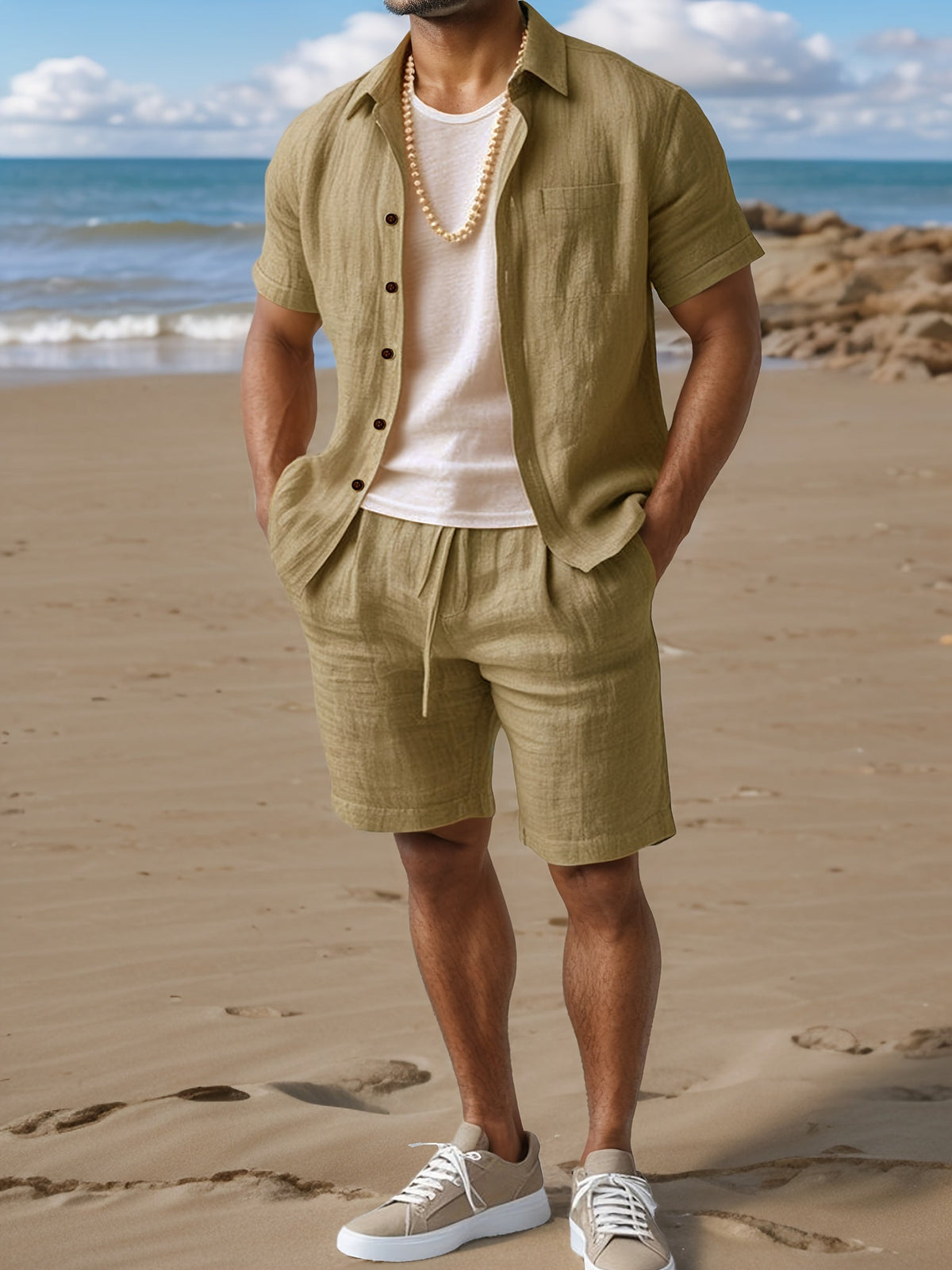 Men's Linen Shirt and Shorts Set – Short Sleeve Regular Fit