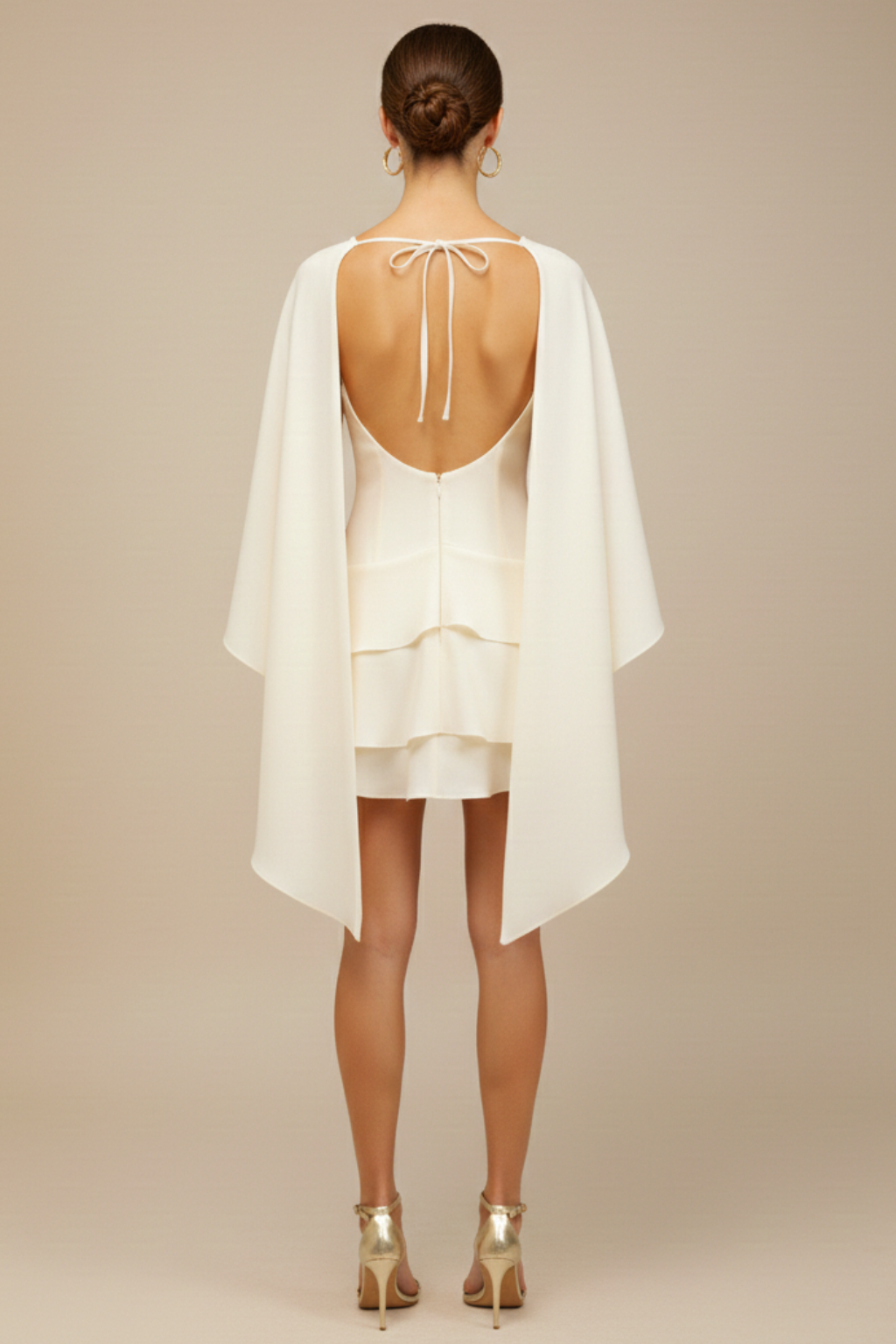 Women's Cape Overlay Mini Dress – High Neck Tiered Ruffle