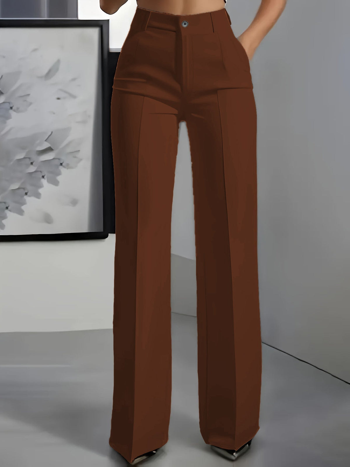 Women's Wide-Leg Tailored Pants – High-Rise Structured Fit