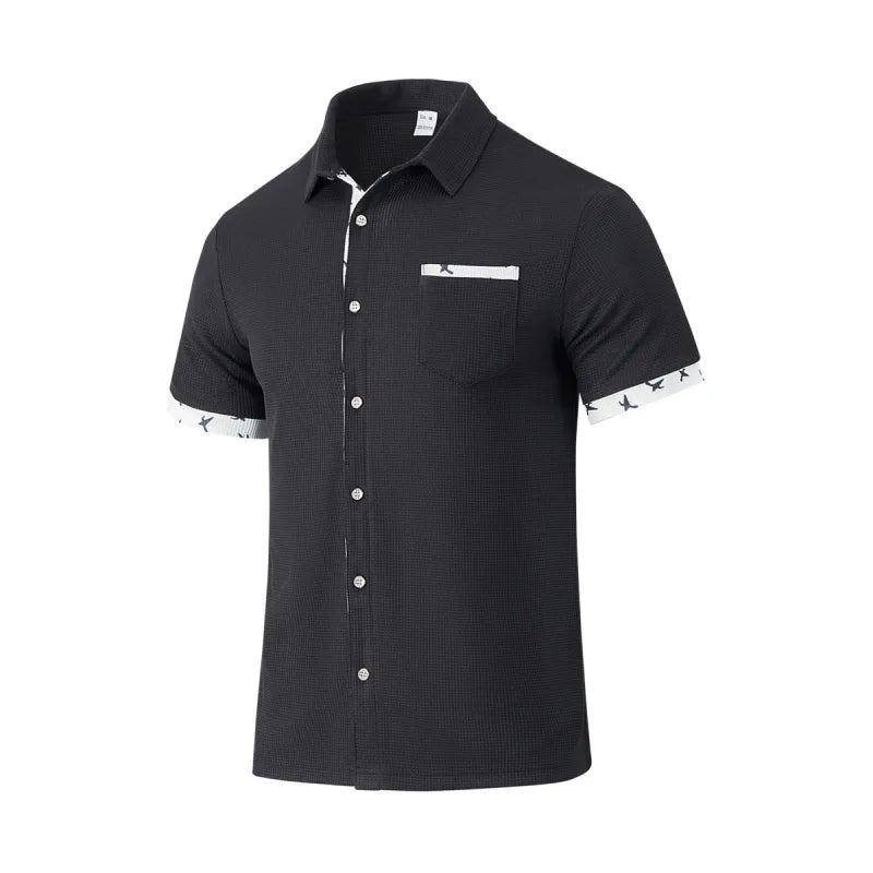 Men's Short-Sleeve Woven Shirt – Contrast Piping Trim