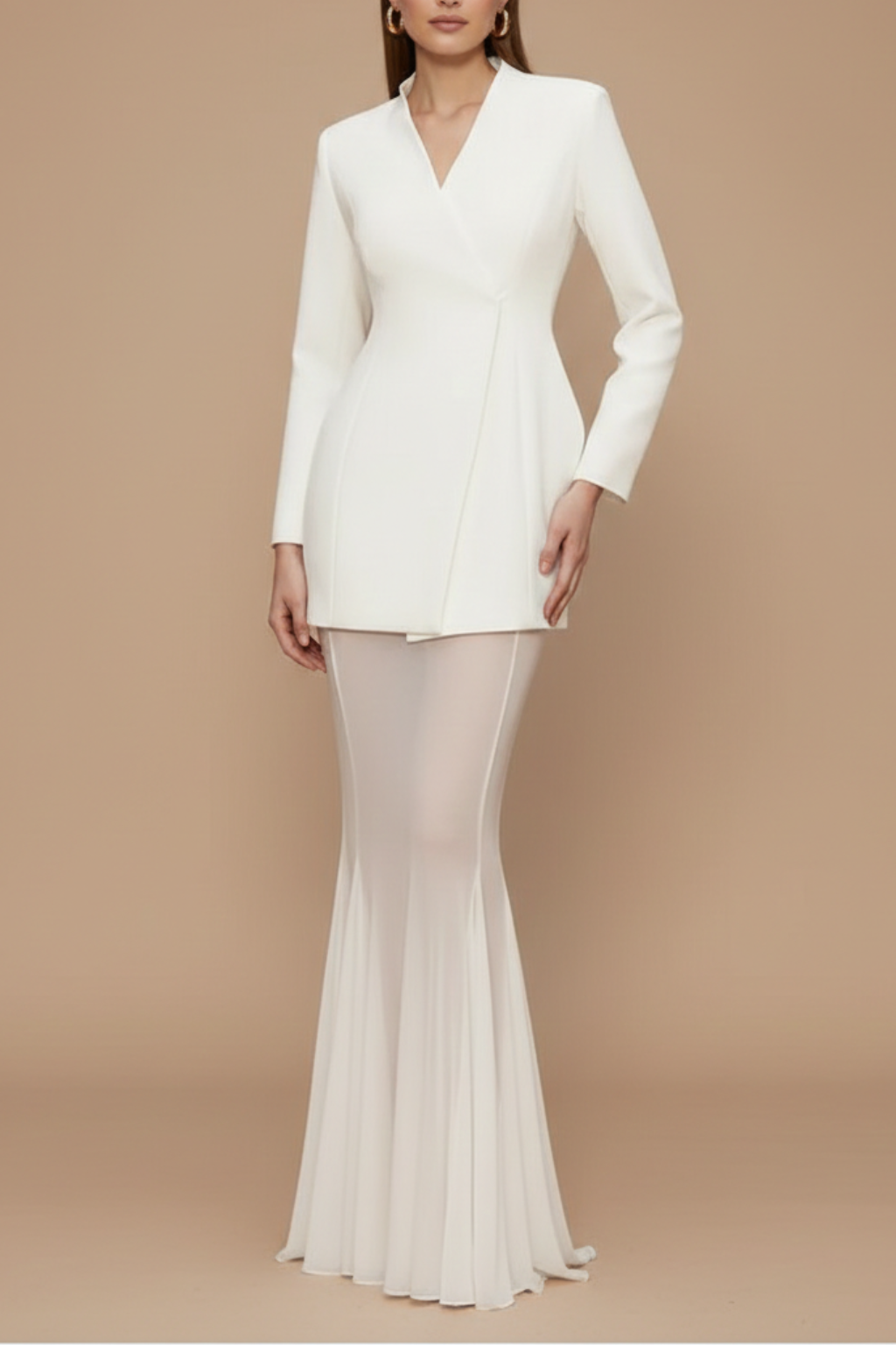 Women's Wrap Blazer and Maxi Skirt Set – Sheer Overlay Hem