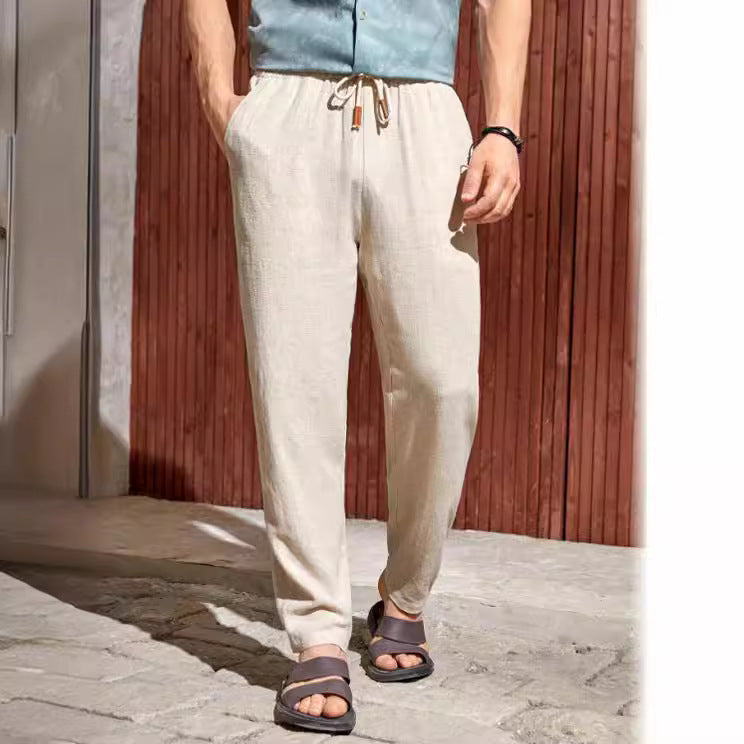 Men's Drawstring Linen-Blend Pants – Relaxed Straight Leg