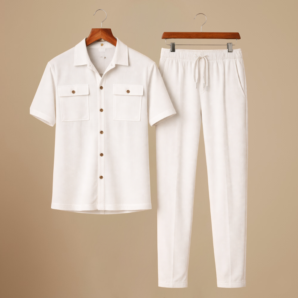 Men's Waffle-Knit Shirt and Shorts Set – Relaxed Matching Fit
