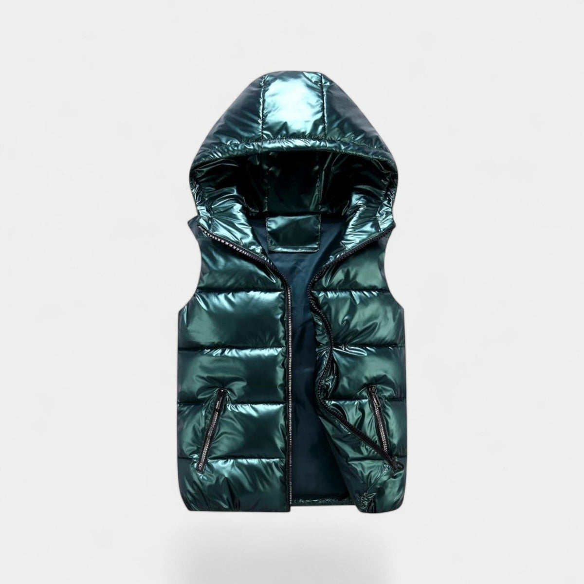Men's Hooded Puffer Vest – Glossy Quilted Finish