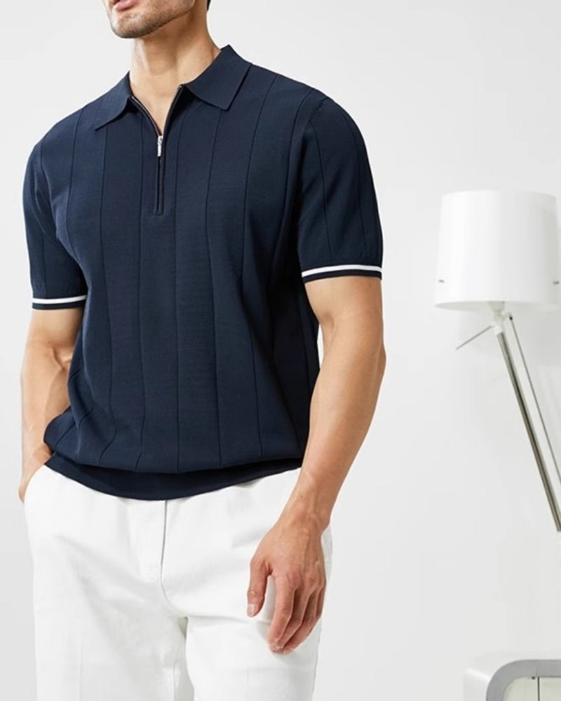 Men's Knit Polo – Striped Zip Placket