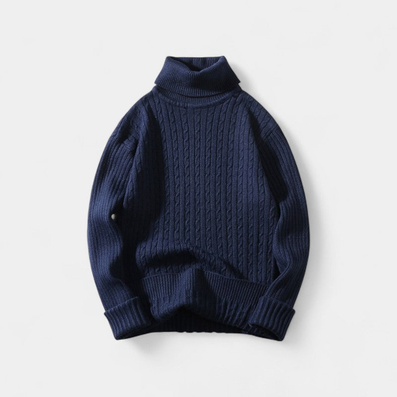 Men's Cable-Knit Turtleneck Sweater – High Roll Neck
