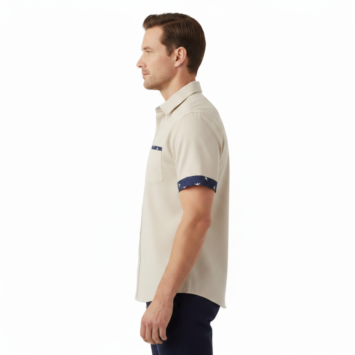 Men's Short-Sleeve Shirt – Contrast Printed Trim