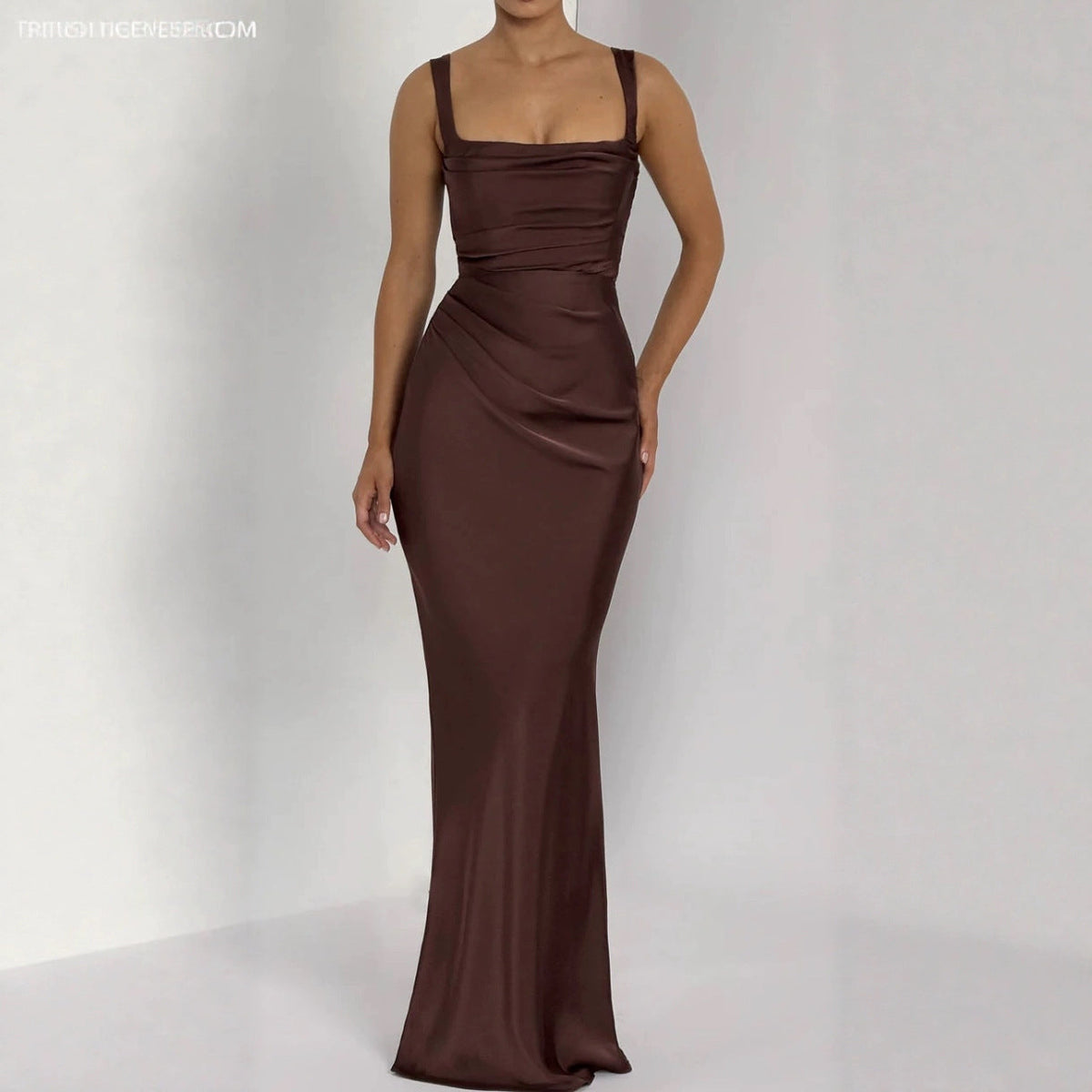 Women's Satin Maxi Dress – Draped Waist Detail