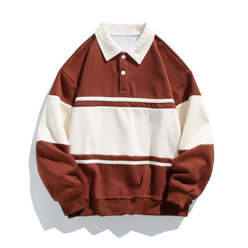 Men's Striped Polo Sweatshirt – Relaxed Cotton-Blend Fit