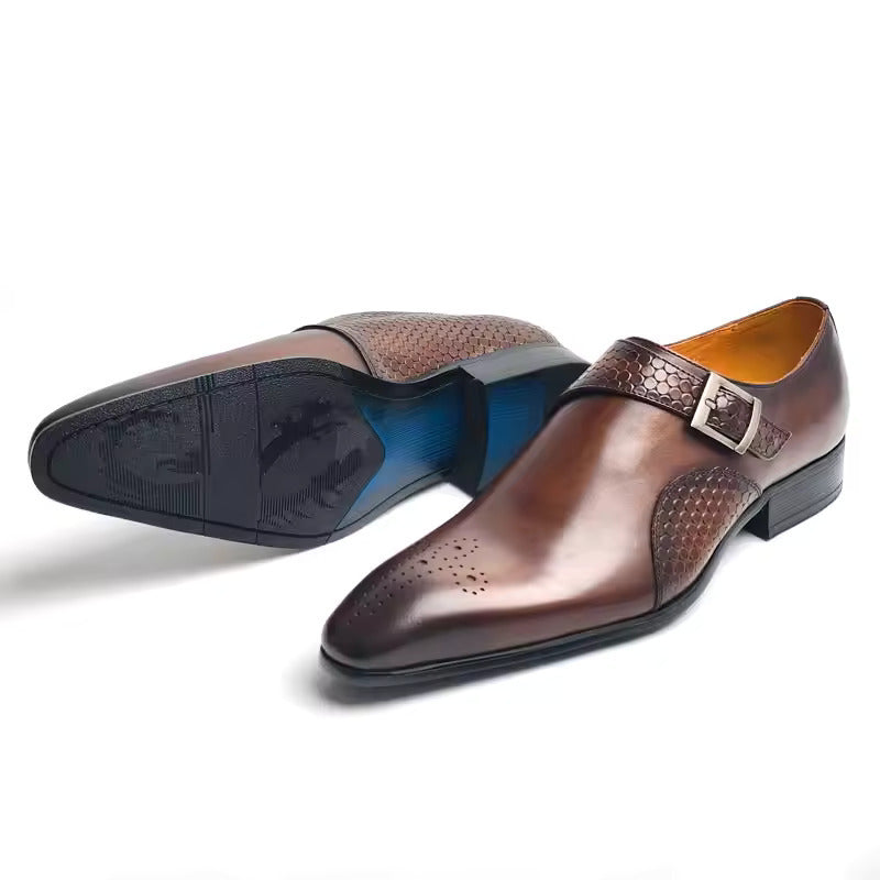 Men's Monk Strap Dress Shoe – Carved Leather Pointed Toe