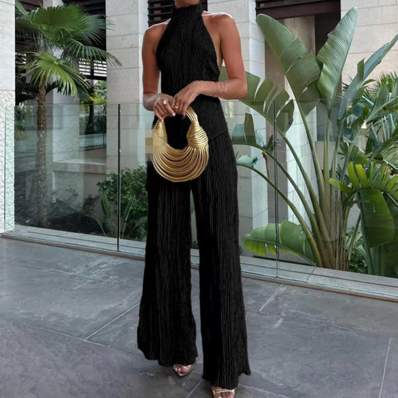 Women's Halter Top and Wide-Leg Pants Set – Matching Two-Piece