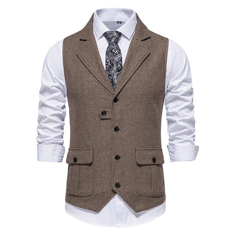 Men's Herringbone Vest – Tailored Single-Breasted Fit