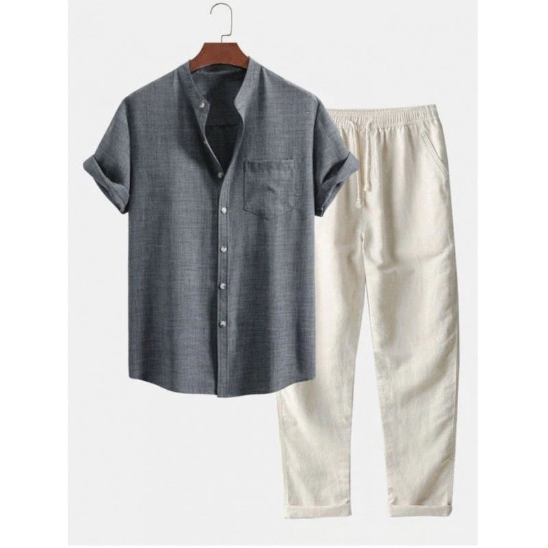 Men's Shirt and Pants Set – Relaxed Short-Sleeve Wide-Leg