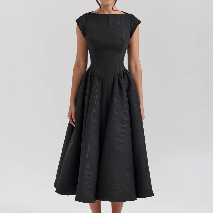 Women's Open Back Midi Dress – Fitted Waist A-Line