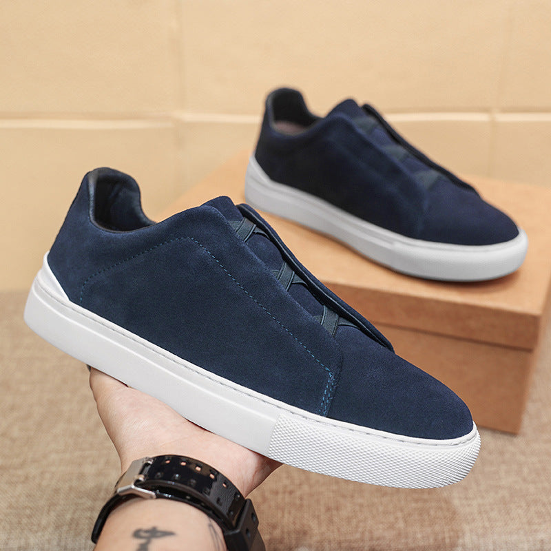 Men's Suede Slip-On Sneaker – Elastic Cross Strap