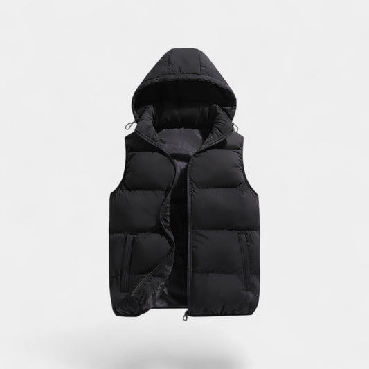 Men's Quilted Cotton Vest – Detachable Hood, Stand Collar