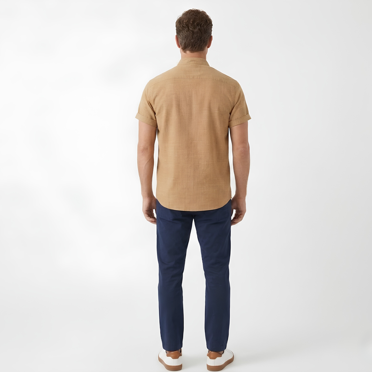 Men's Short-Sleeve Cotton-Linen Shirt – Mandarin Collar