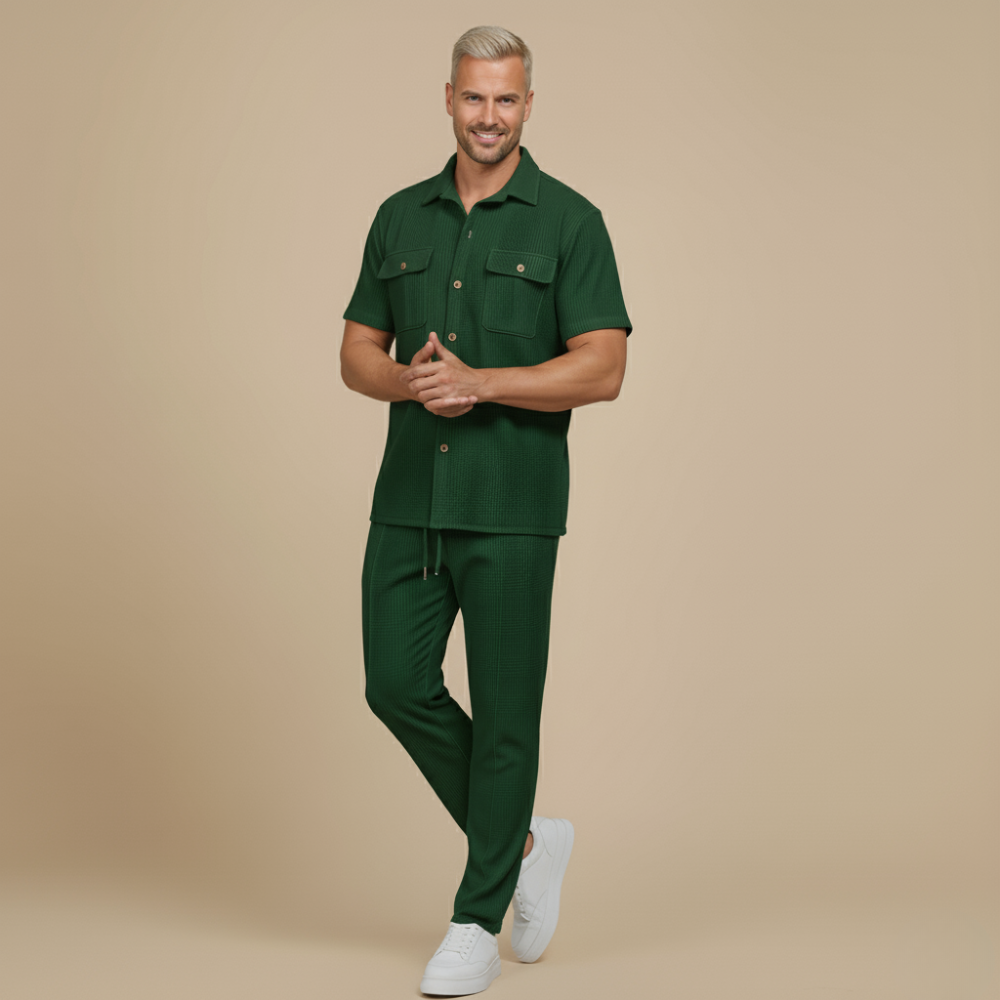 Men's Waffle-Knit Shirt and Shorts Set – Relaxed Matching Fit