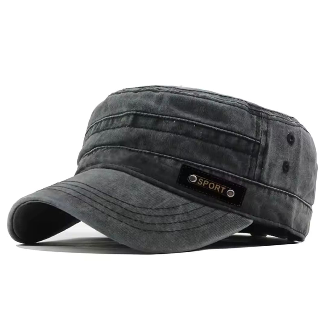 Men's Washed Cotton Cap – Flat-Top Vintage Patch