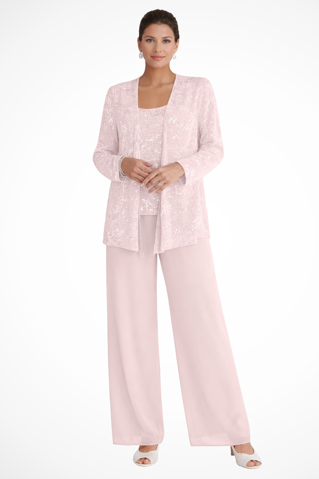 Women's Sequin Lace Suit Set – Three-Piece Wide-Leg