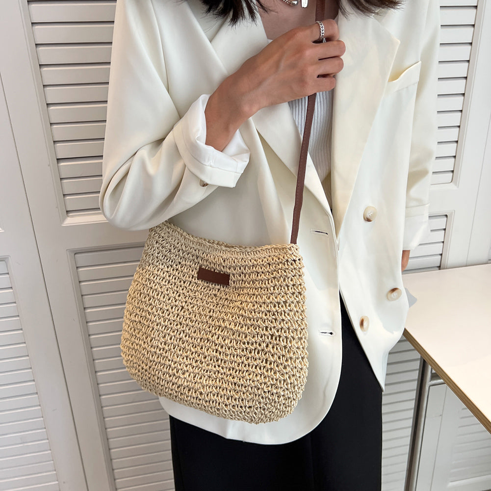 Women's Woven Straw Tote – Structured Square Zip Top