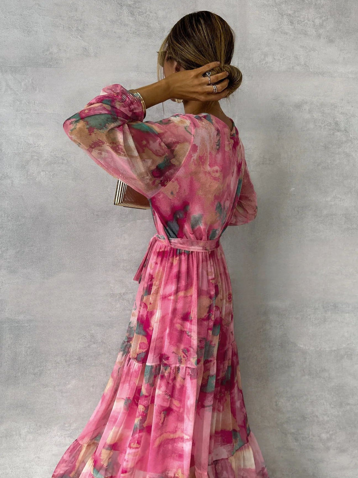 Women's Wrap Maxi Dress – Tiered Watercolor Floral