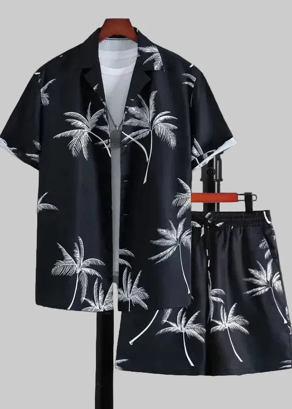 Men's Two-Piece Shirt and Shorts Set – Palm Print