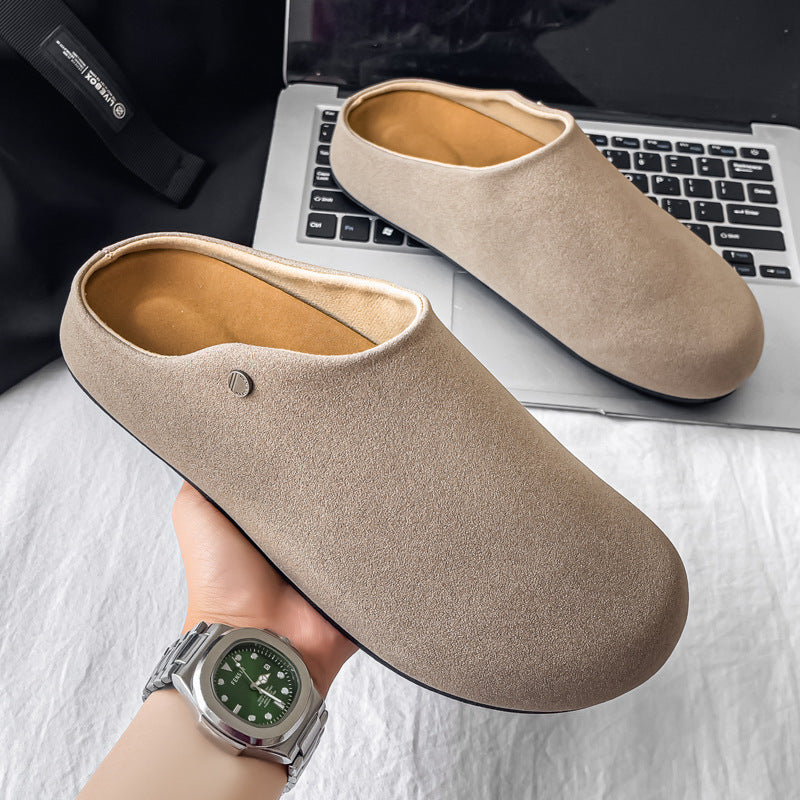 Men's Suede Slip-On Mule – Closed Toe Stud Detail