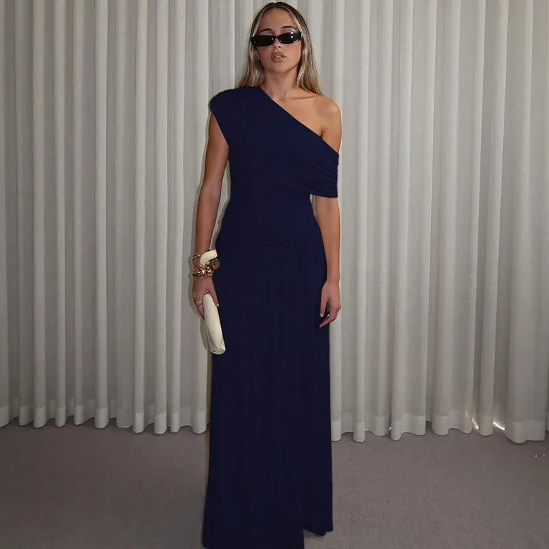 Women's Off-Shoulder Maxi Dress – Ruched Floor-Length Fit