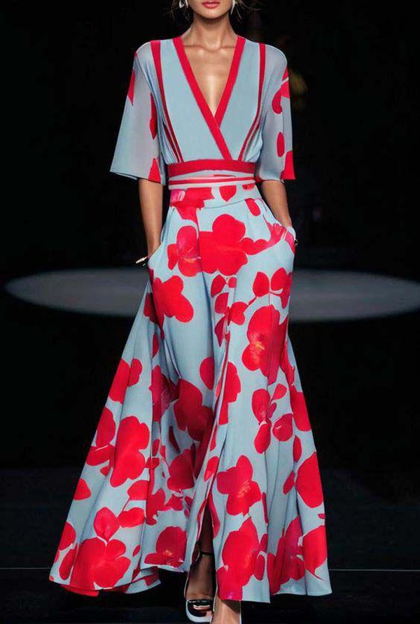 Women's Floral Maxi Dress – V-Neck A-Line Silhouette