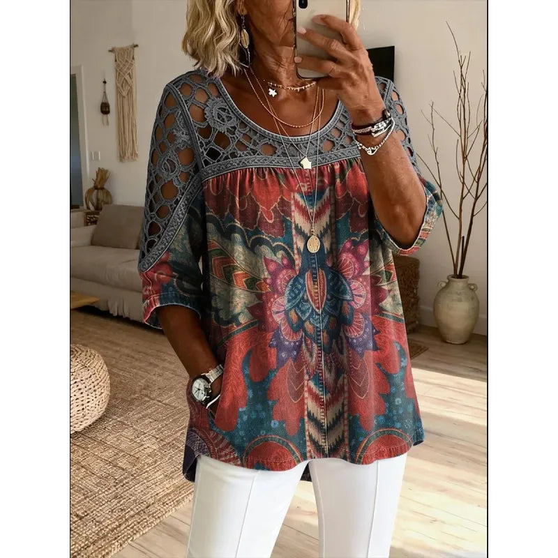 Women's Textured Top – 3D Floral Crewneck