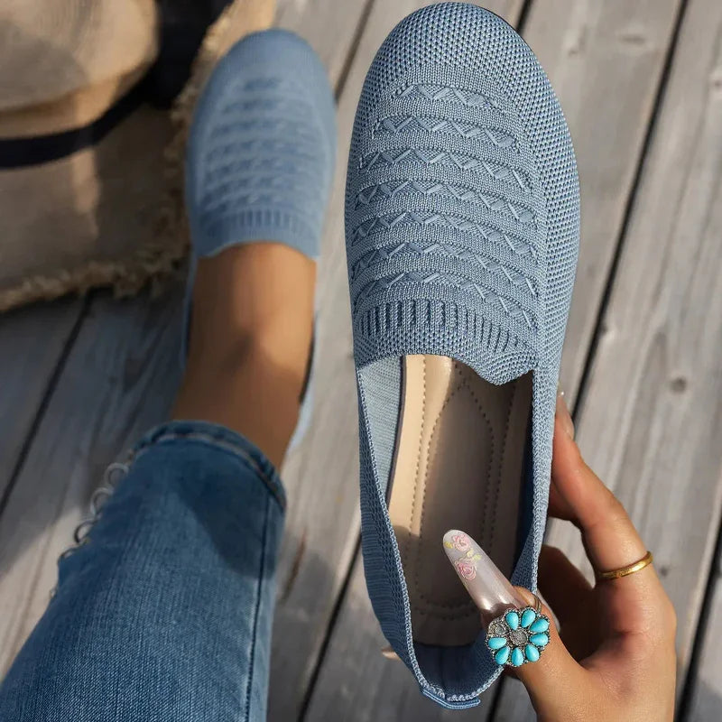 Women's Knit Slip-On Loafers – Round Toe Flat Sole